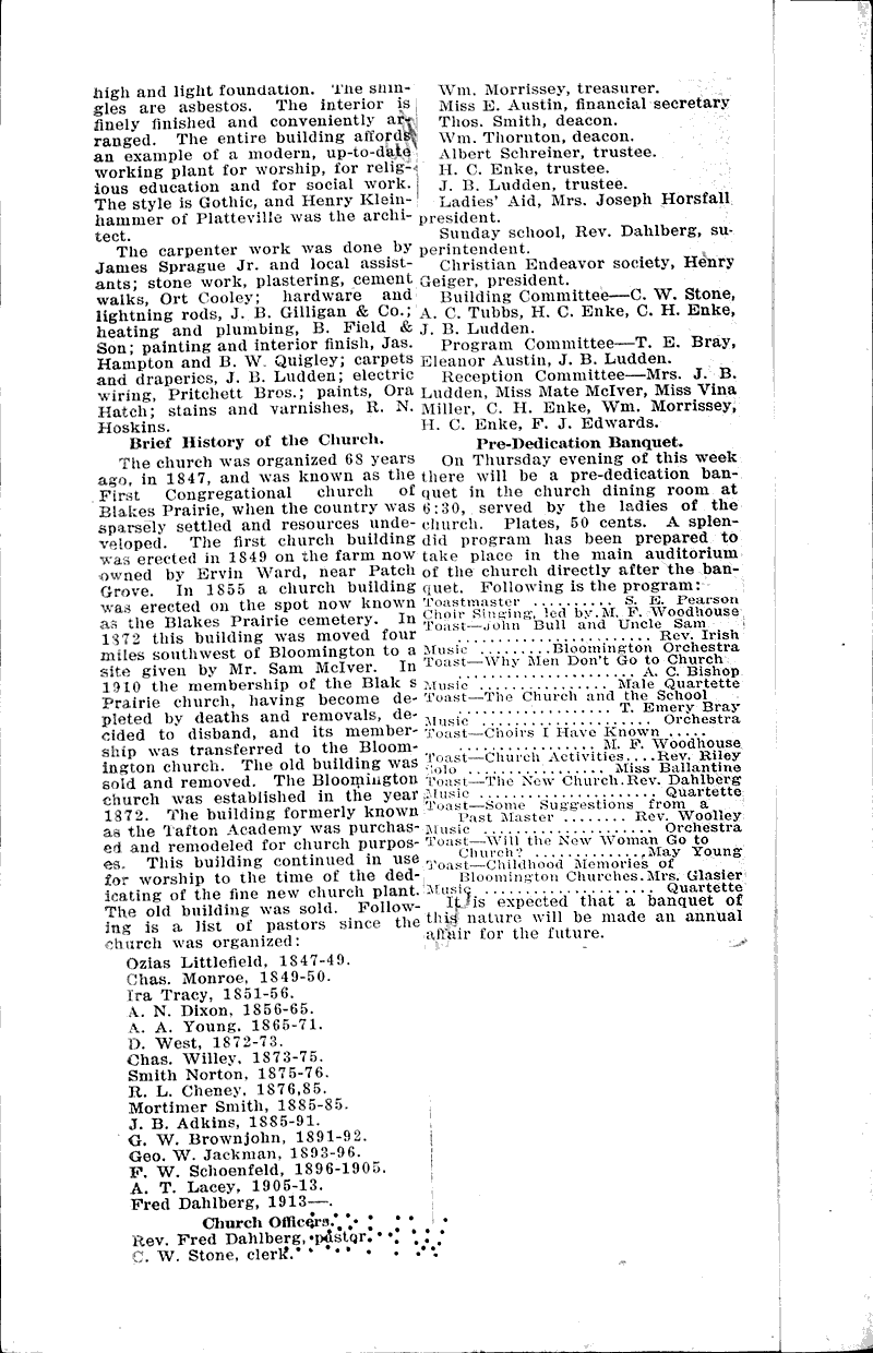  Source: Fennimore Times Topics: Church History Date: 1915-01-27