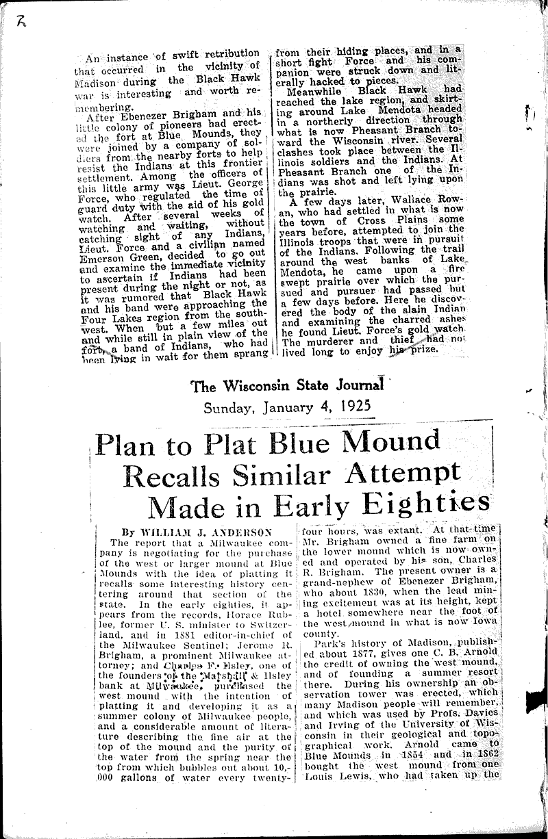 Chief Black Hawk staged massacre near Blue Mounds Newspaper Article