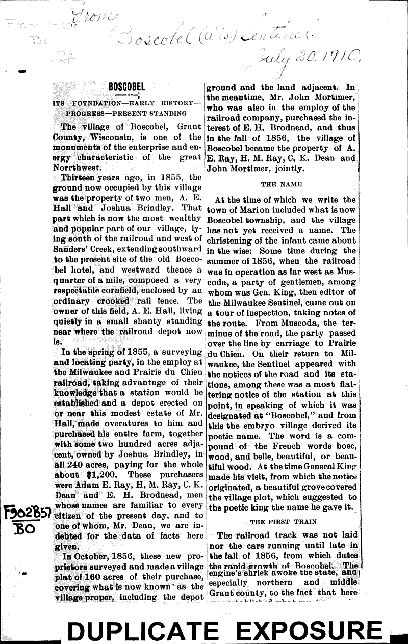  Source: Boscobel Sentinel Date: 1910-07-20