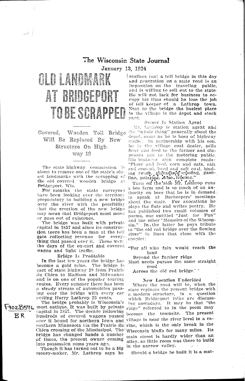  Source: Wisconsin State Journal Topics: Transportation Date: 1924-01-13