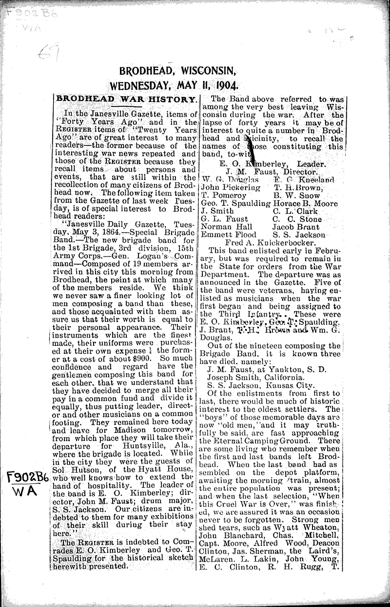 Brodhead war history Newspaper Article/Clipping Wisconsin