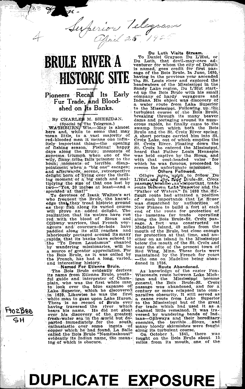 Brule River a historic site Newspaper Article/Clipping Wisconsin