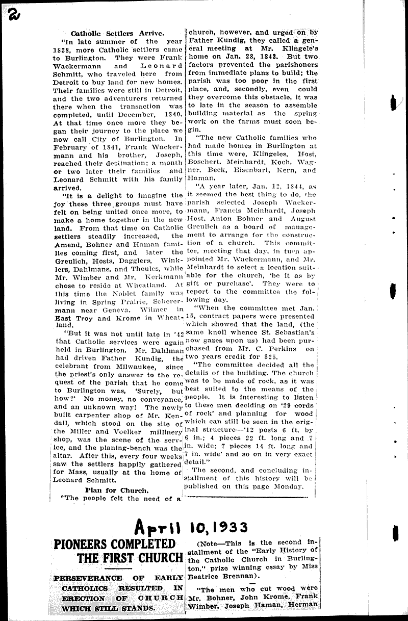  Source: Racine Journal-Times Topics: Church History Date: 1933-04-08