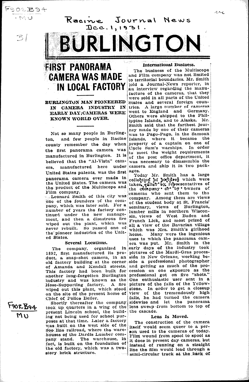  Source: Racine Journal-News Topics: Industry Date: 1931-12-01