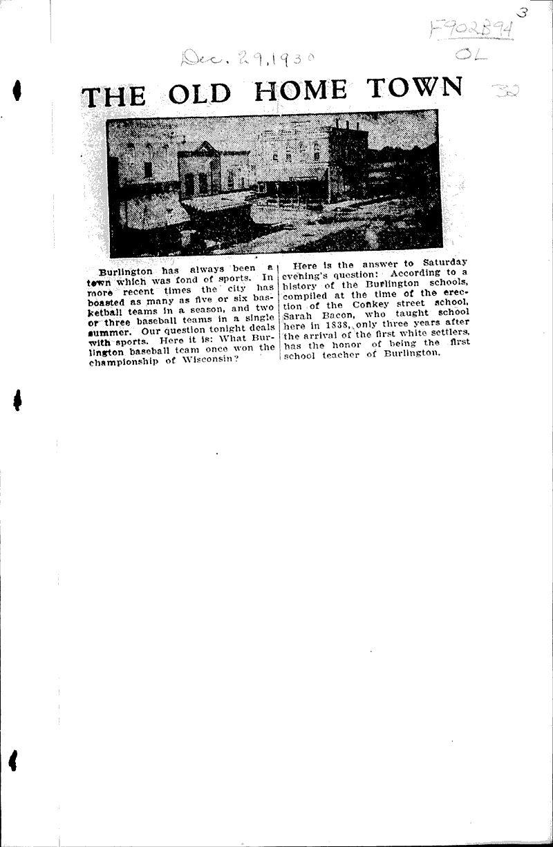 The old home town Newspaper Article/Clipping Wisconsin Historical