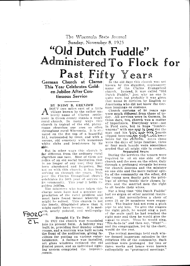  Source: Wisconsin State Journal Topics: Church History Date: 1925-11-08