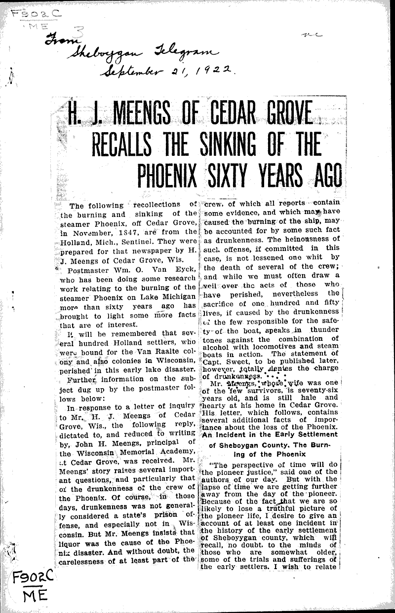  Source: Sheboygan Telegram Topics: Voyages and Travels Date: 1922-09-21