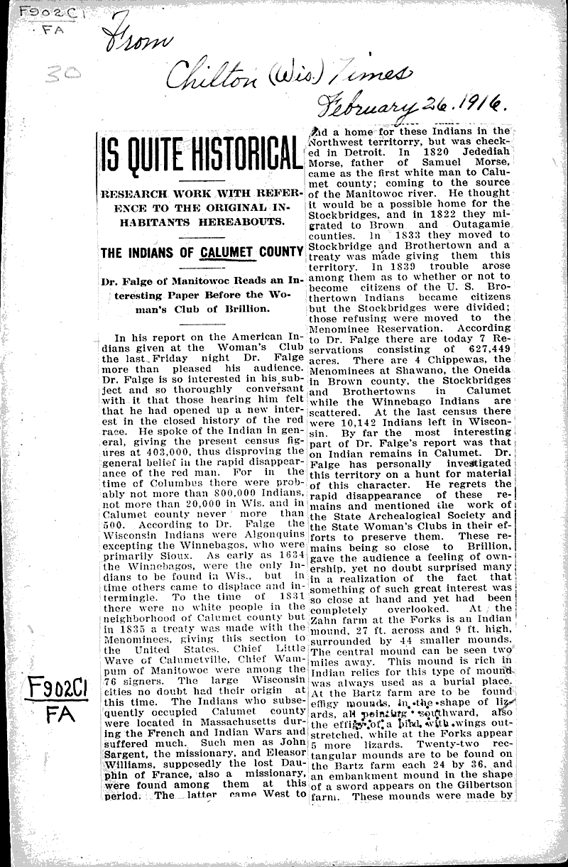 Is quite historical Newspaper Article/Clipping Wisconsin Historical
