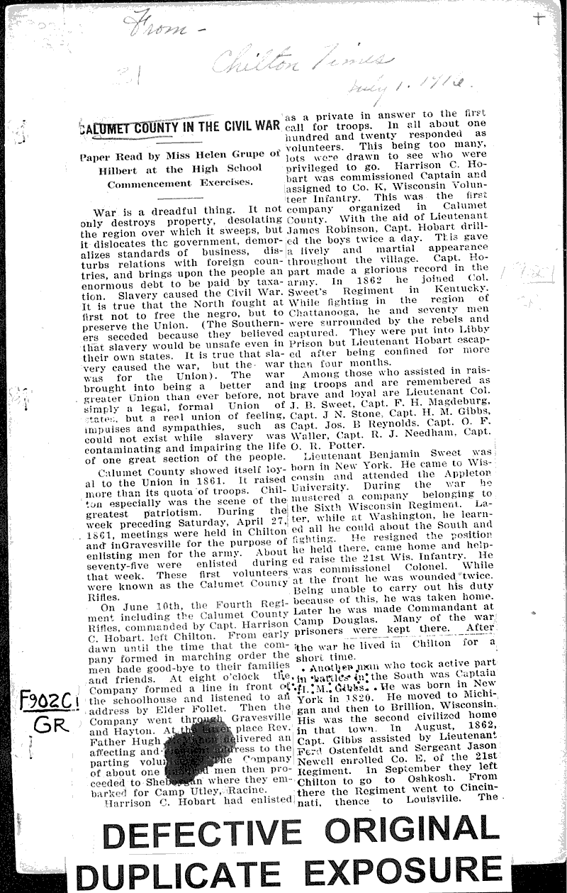  Source: Chilton Times Topics: Civil War Date: 1916-07-01