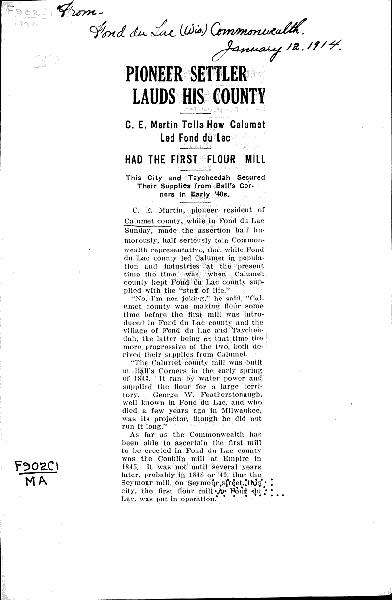 Source: Fond du Lac Commonwealth Date: 1914-01-12