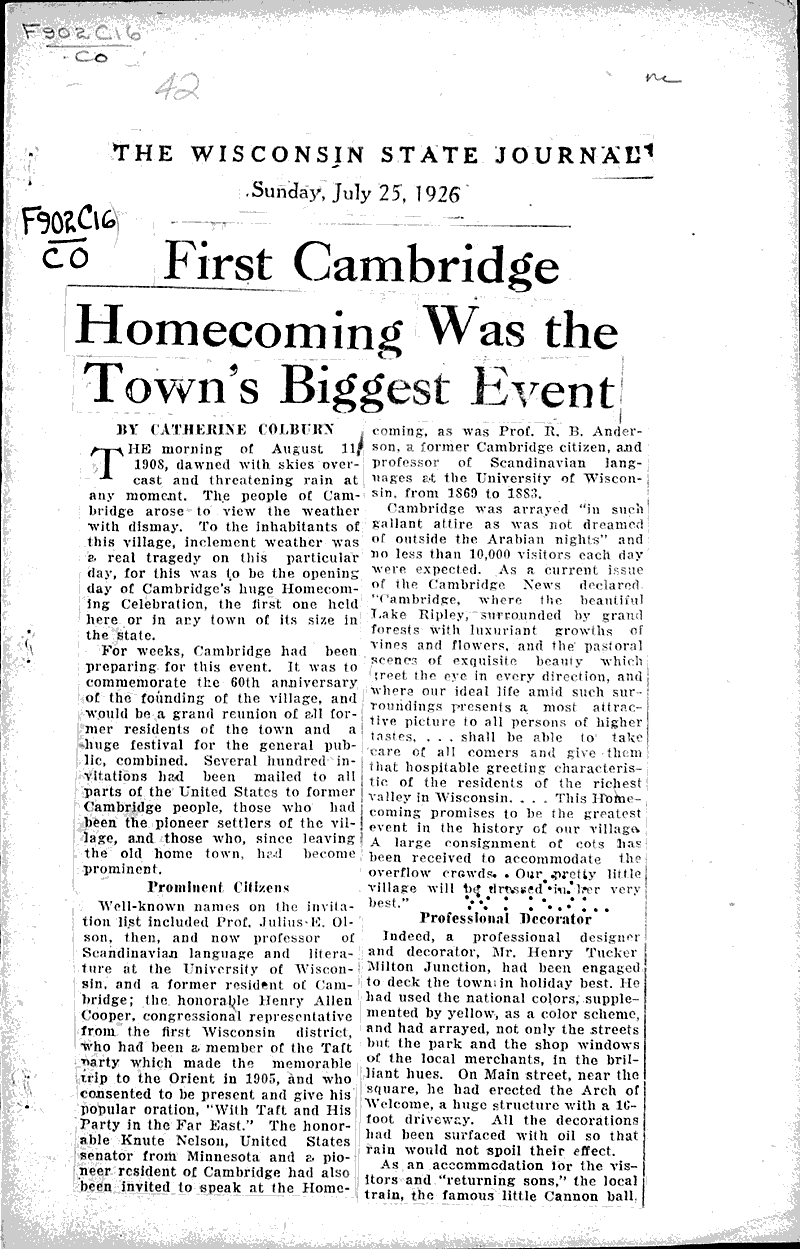 First Cambridge was the town's biggest event Newspaper