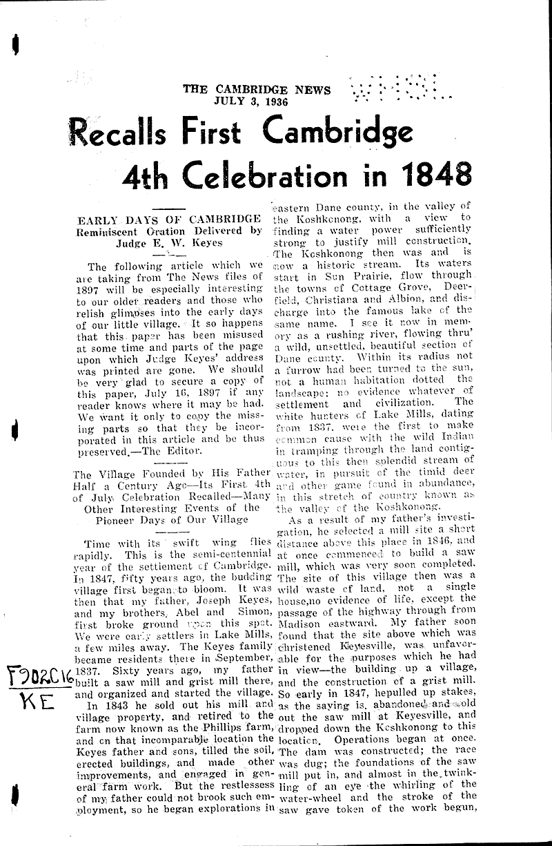  Source: Cambridge News Date: 1936-07-03