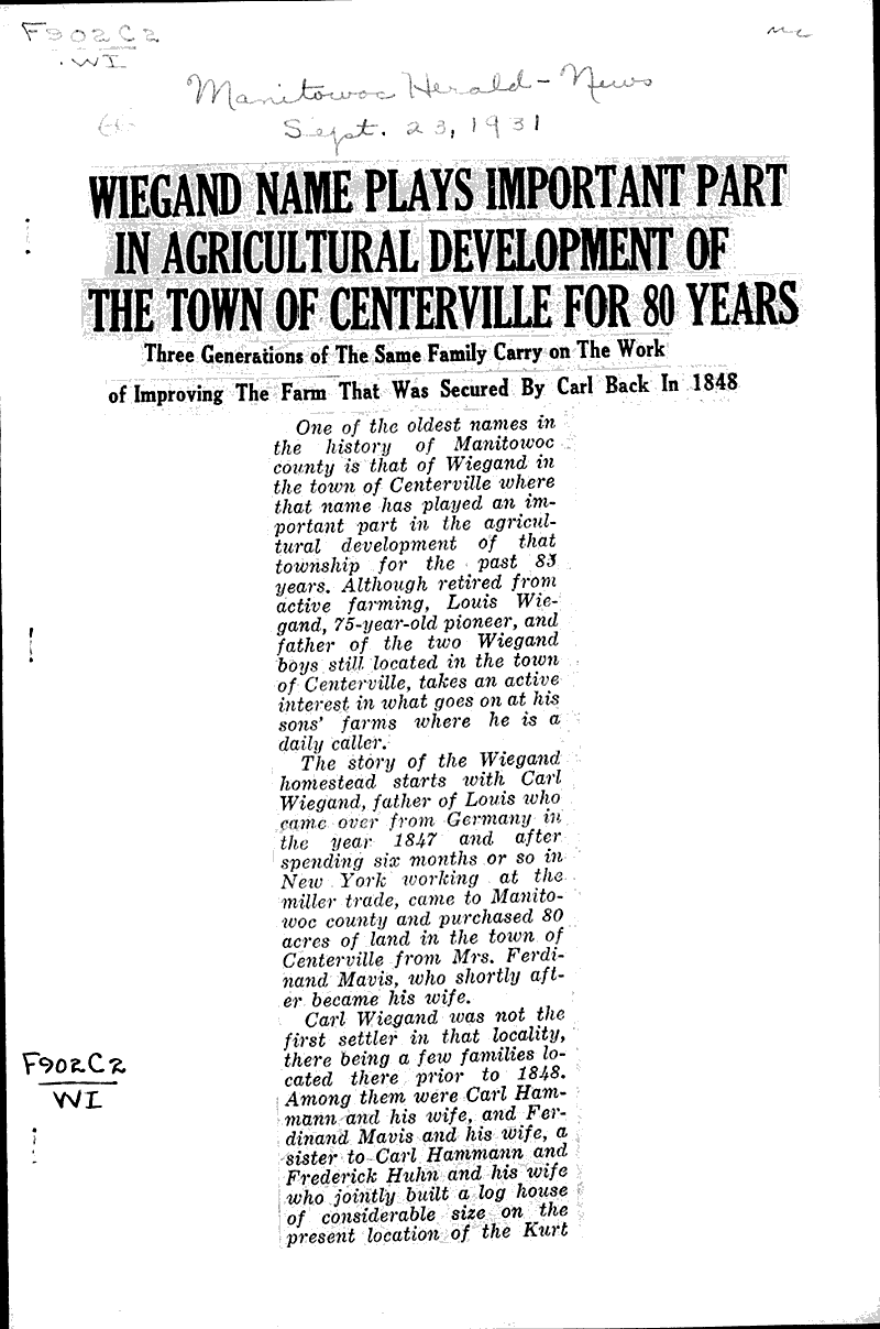  Source: Manitowoc Herald-News Topics: Agriculture Date: 1931-09-23