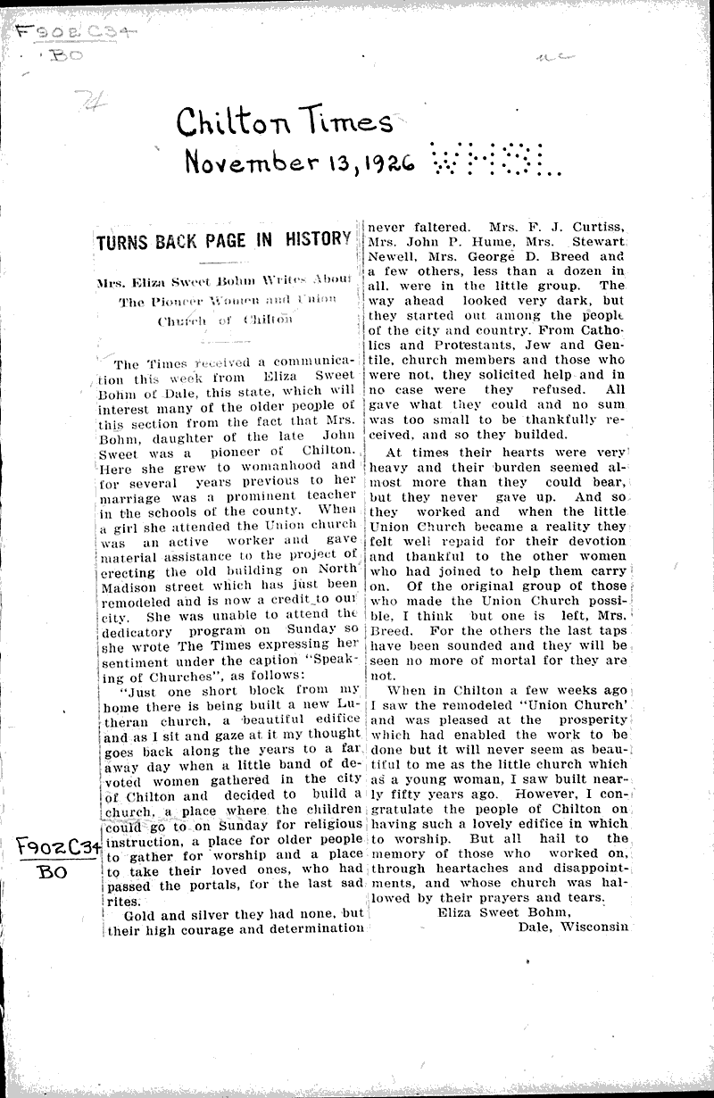 Turns back page in history Newspaper Article/Clipping Wisconsin