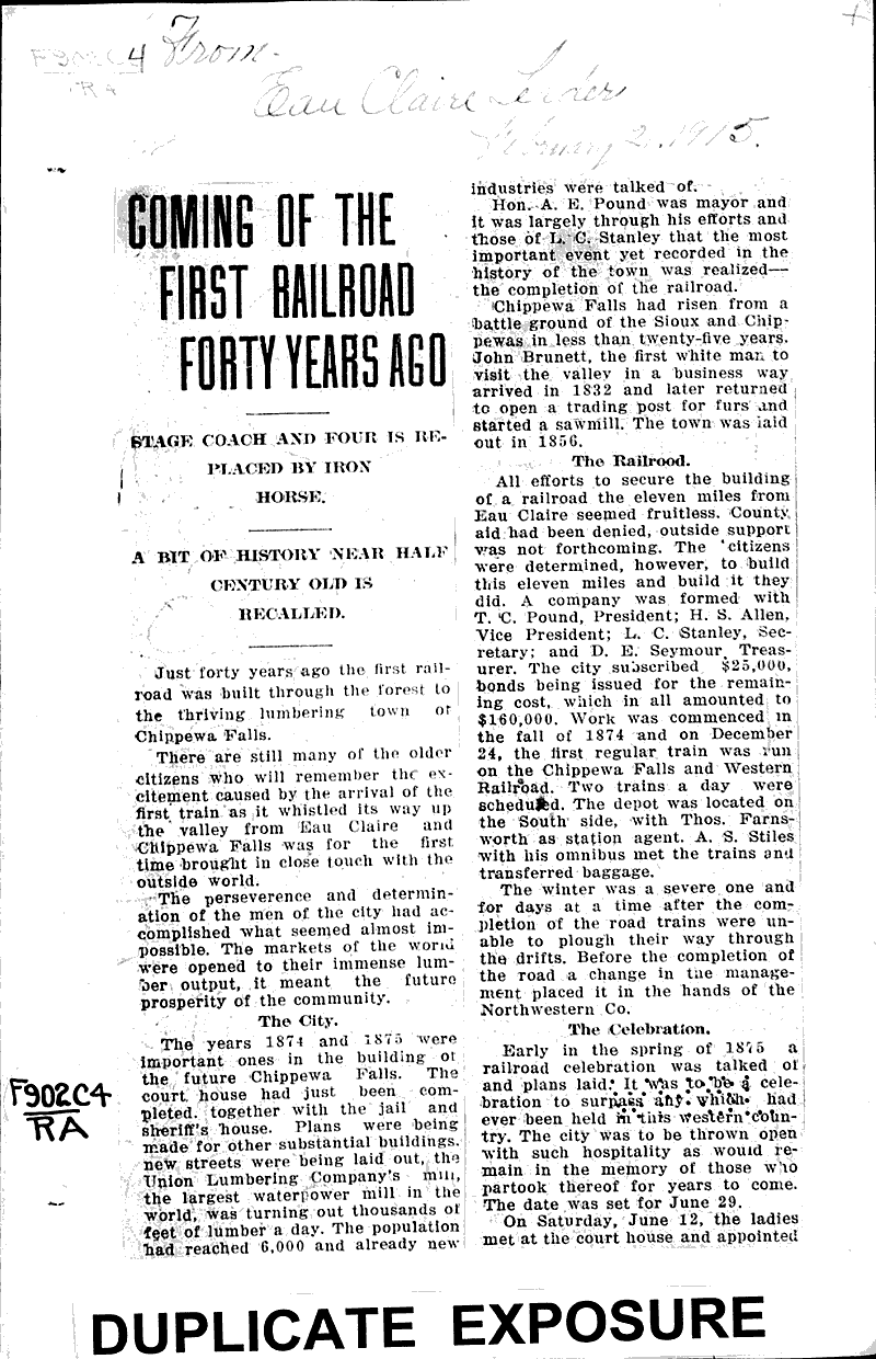  Source: Eau Claire Leader Topics: Transportation Date: 1915-02-21