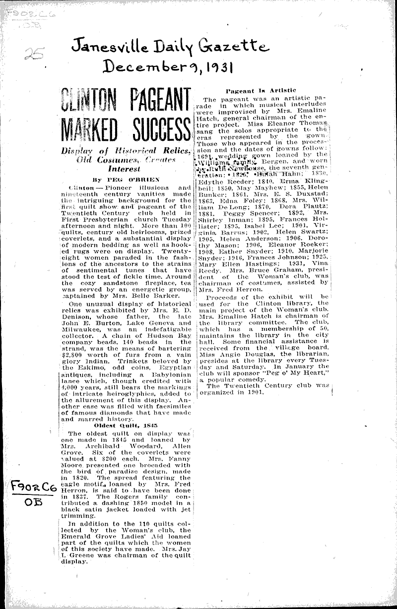 Clinton pageant marked success Newspaper Article/Clipping Wisconsin