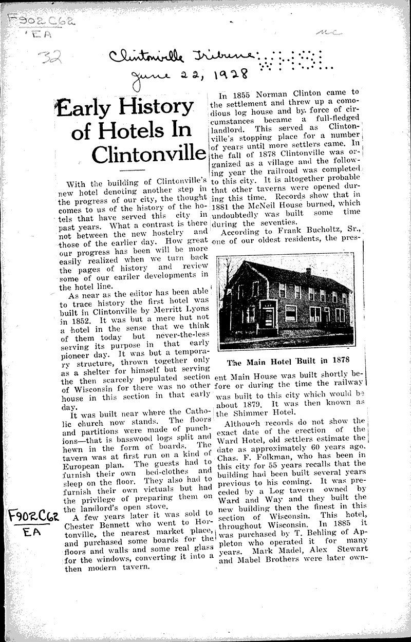  Source: Clintonville Tribune Topics: Architecture Date: 1928-06-22