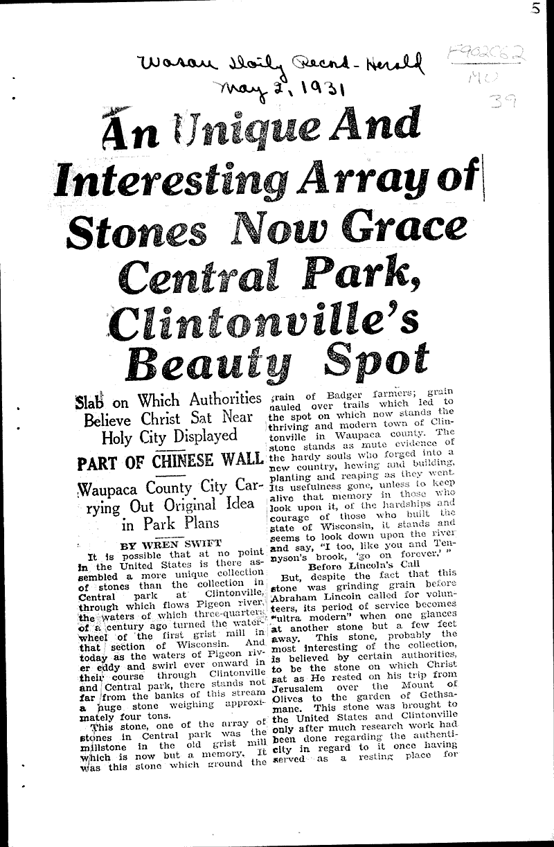 City of Clintonville places public museum in its park Newspaper