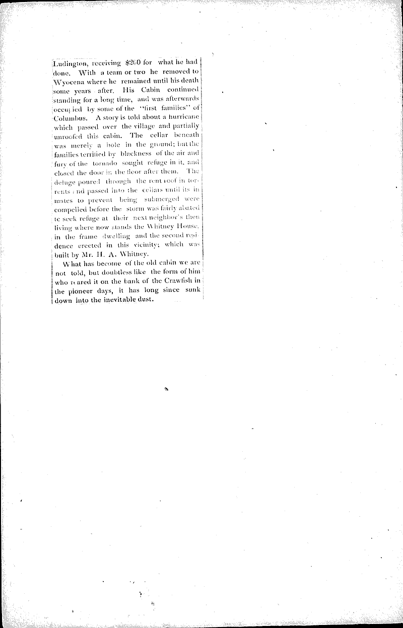 The early times of Columbus Newspaper Article/Clipping Wisconsin