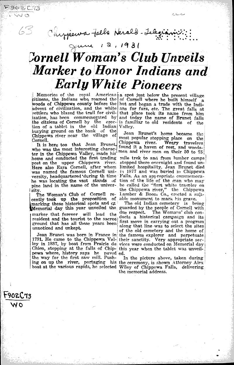  Source: Chippewa Herald-Telegram Topics: Social and Political Movements Date: 1931-06-12