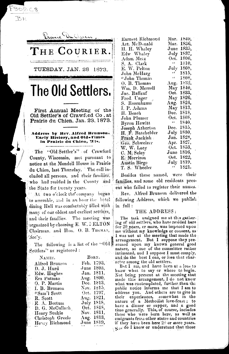  Source: Prairie du Chien Courier Topics: Social and Political Movements Date: 1873-01-28