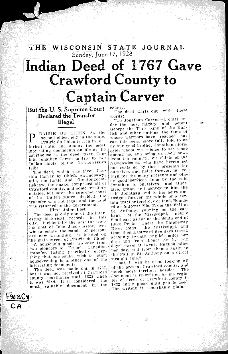  Source: Wisconsin State Journal Topics: Indians and Native Peoples Date: 1928-06-17