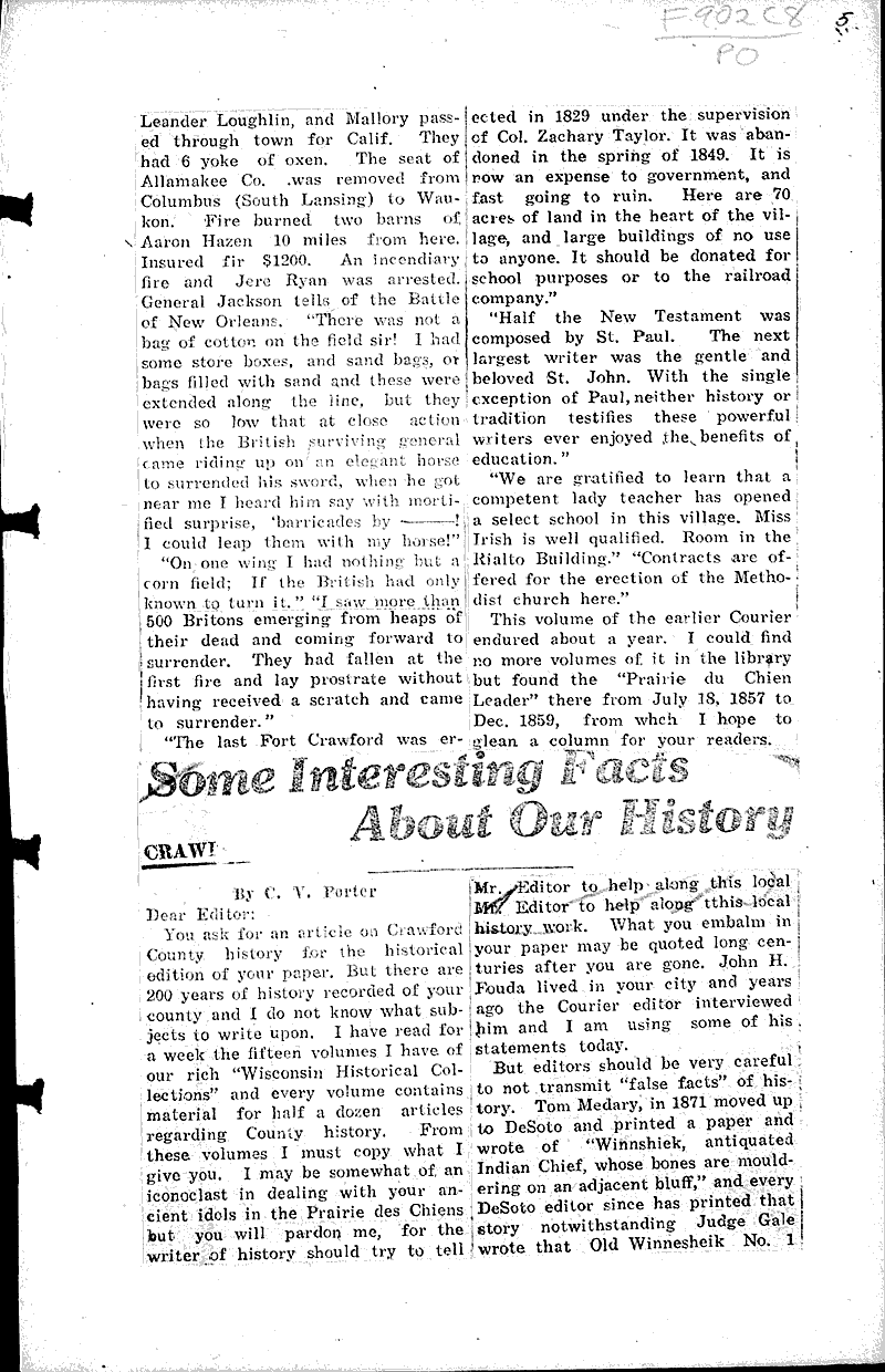 Early history of Crawford County 1852 Newspaper Article/Clipping