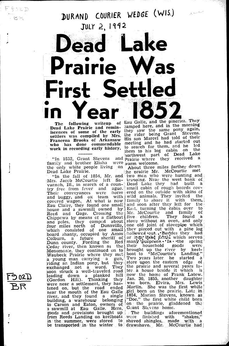  Source: Durand Courier Wedge Date: 1942-07-02