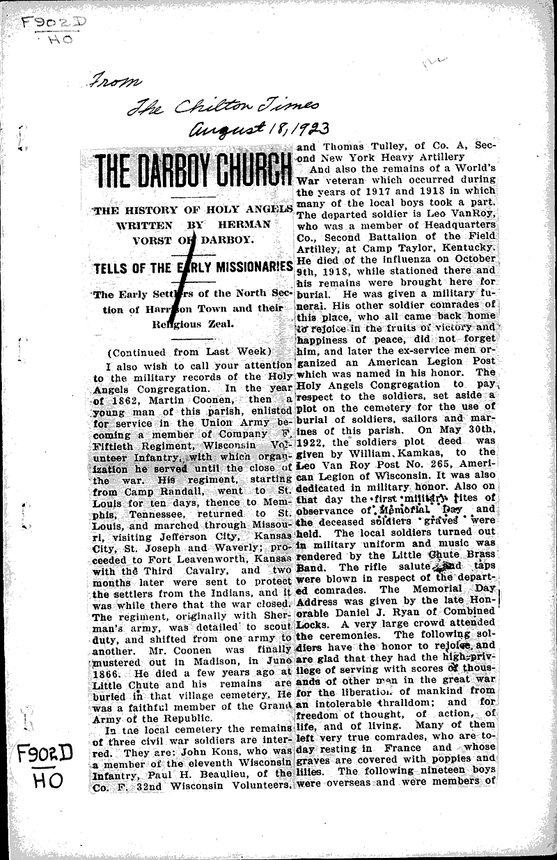  Source: Chilton Times Topics: Church History Date: 1923-08-18