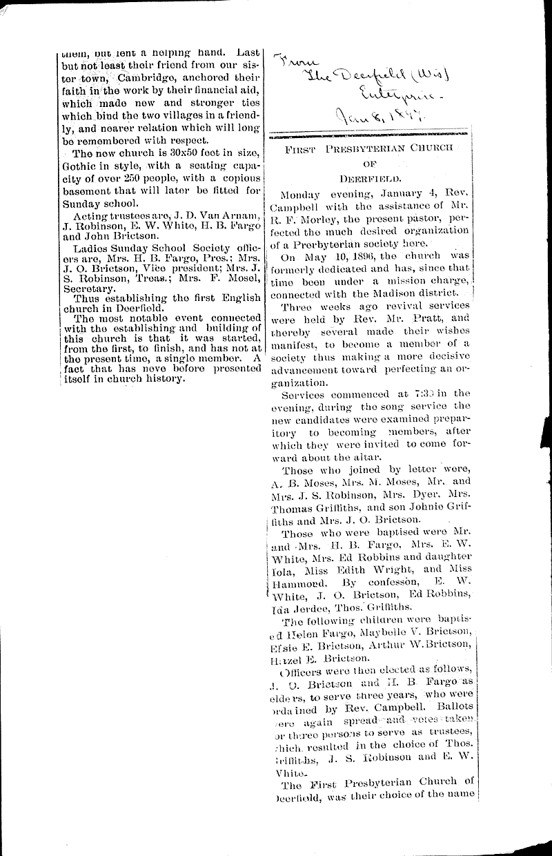 Dedication of the Deerfield Mission church Newspaper Article/Clipping