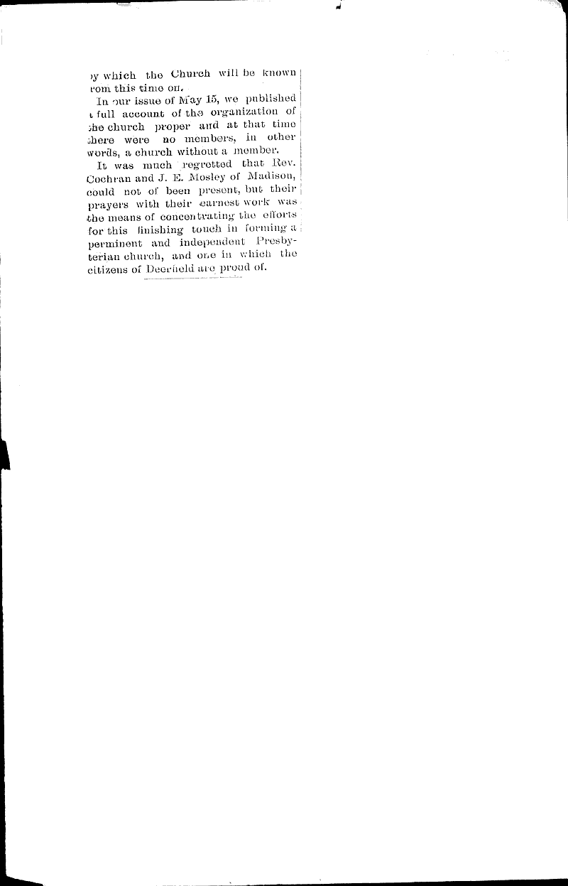 Dedication of the Deerfield Mission church Newspaper Article/Clipping