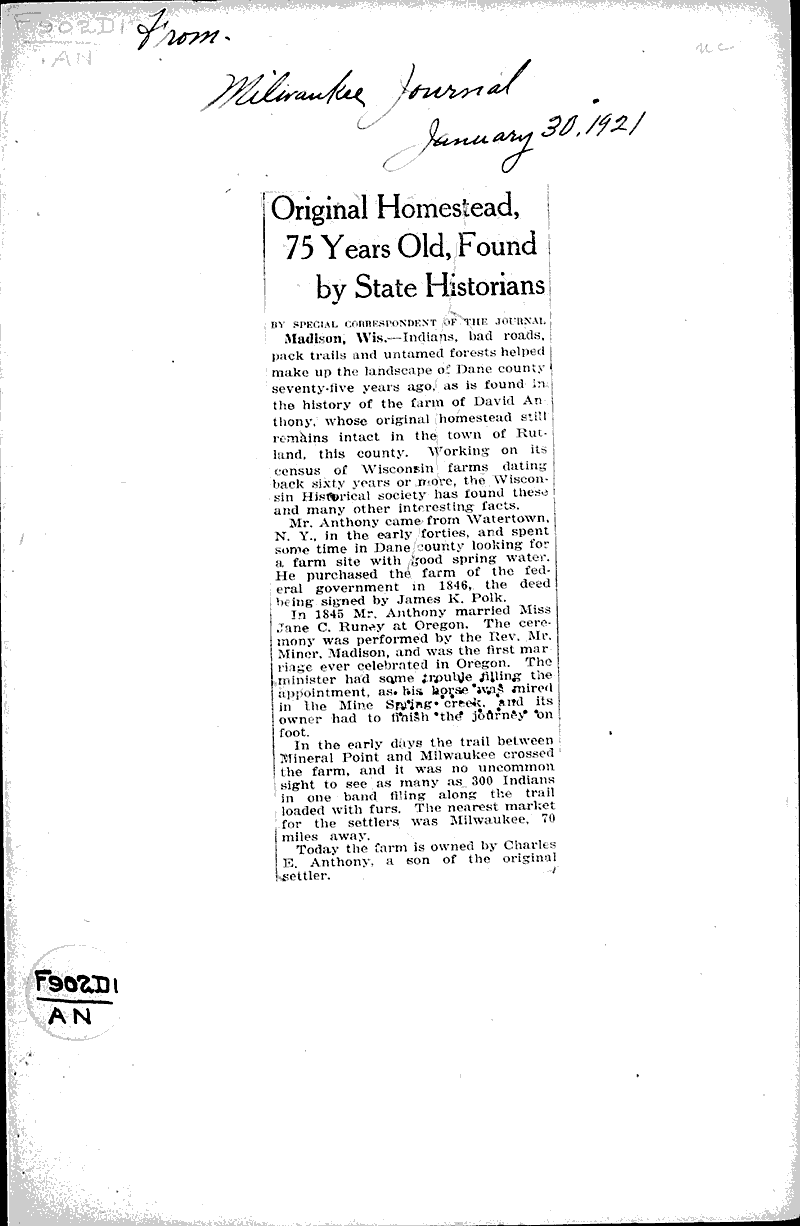Original homestead, 75 years old, found by state historians Newspaper