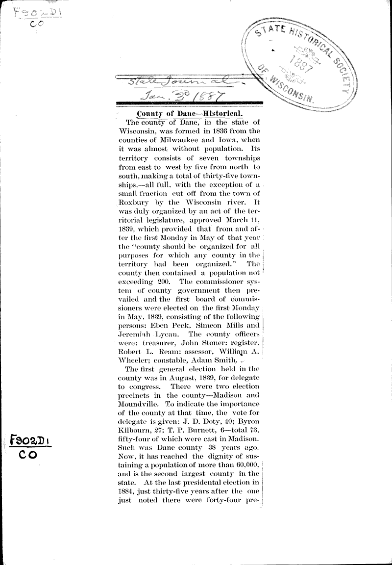  Source: Wisconsin State Journal Topics: Government and Politics Date: 1887-01-31