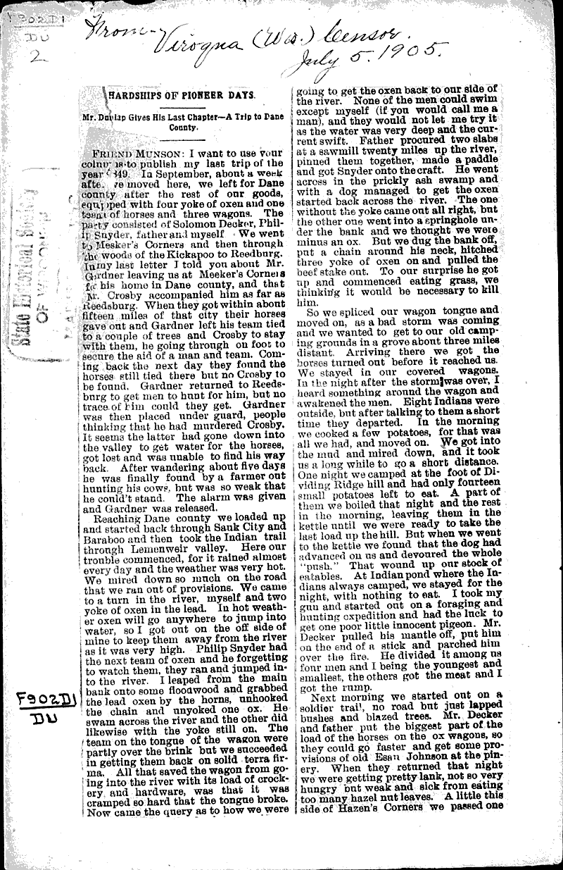  Source: Viroqua Censor Topics: Agriculture Date: 1905-07-05