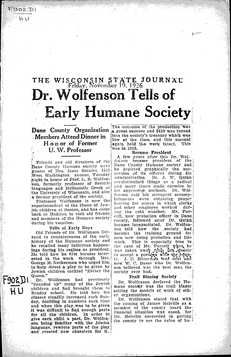  Source: Wisconsin State Journal Topics: Government and Politics Date: 1926-11-19