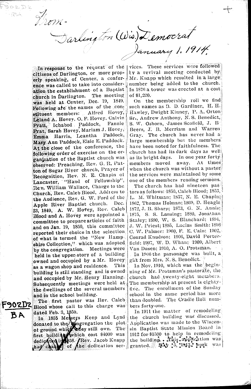  Source: Darlington Journal Topics: Church History Date: 1914-01-01