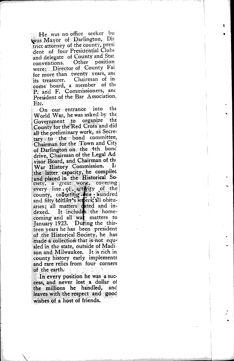 Old residents leave Darlington Newspaper Article/Clipping Wisconsin