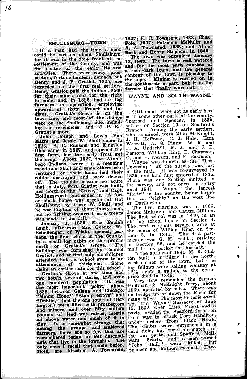 Shullsburg city Newspaper Article/Clipping Wisconsin Historical