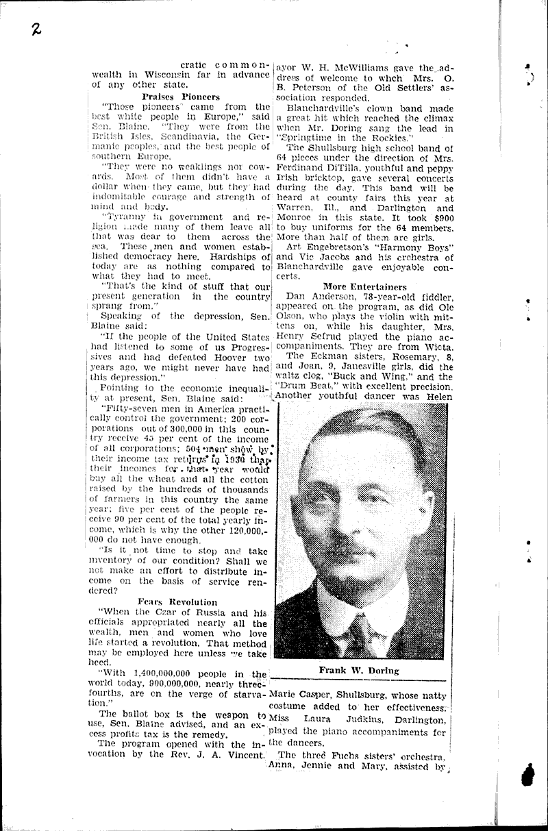 2000 present at old settlers' annual picnic at Darlington Newspaper