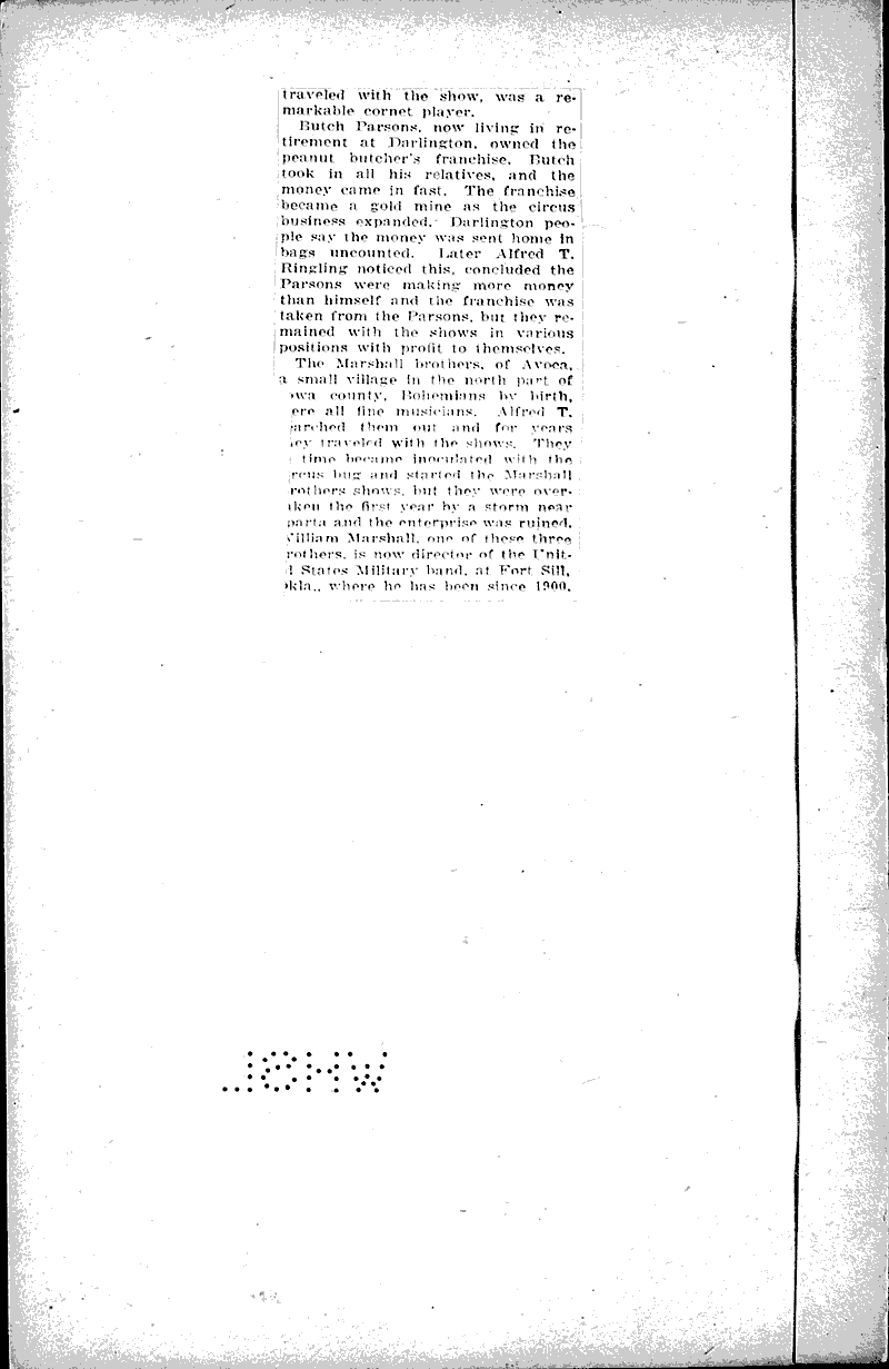 Ringling show had start in Darlington Newspaper Article/Clipping