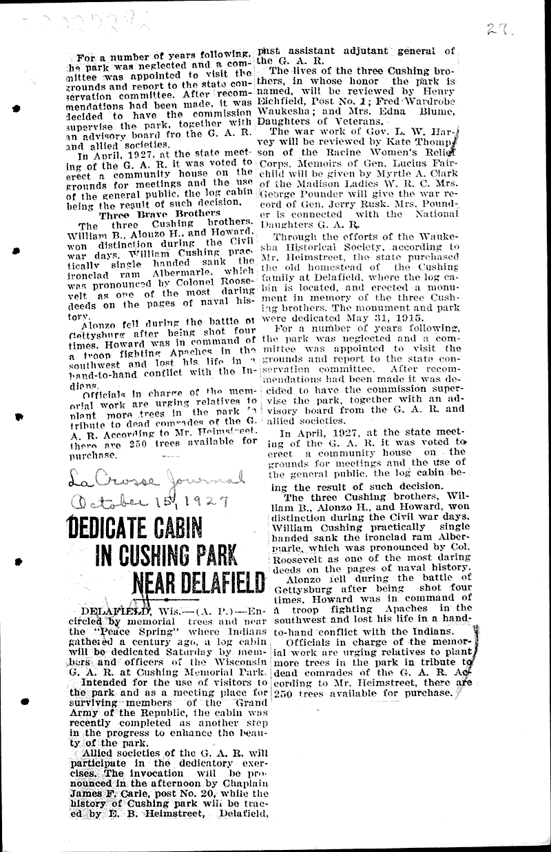  Source: La Crosse Journal Topics: Architecture Date: 1927-10-15