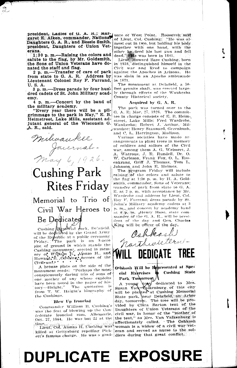  Source: La Crosse Tribune Topics: Civil War Date: 1926-04-17