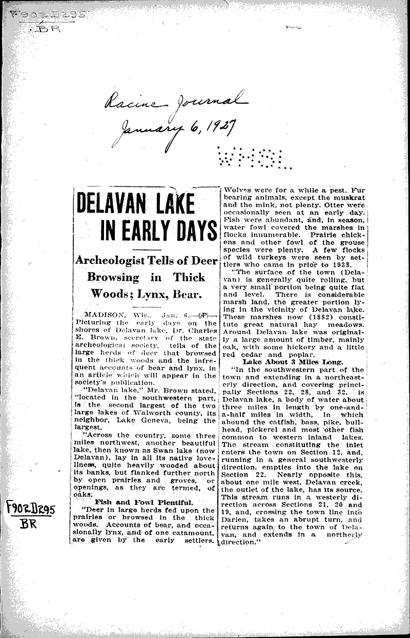 Delavan Lake in early days Source: Racine Journal Topics: Education Date: 1927-01-06