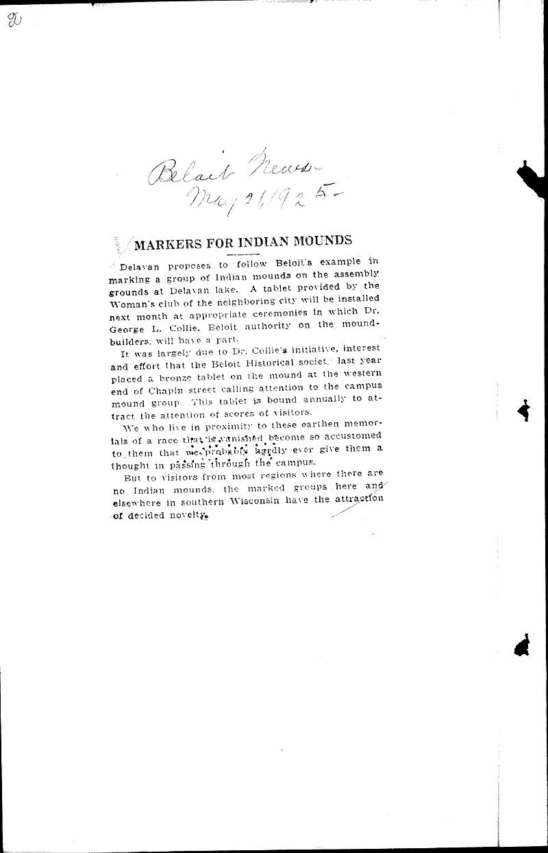  Source: Lake Geneva News Topics: Indians and Native Peoples Date: 1925-03-19