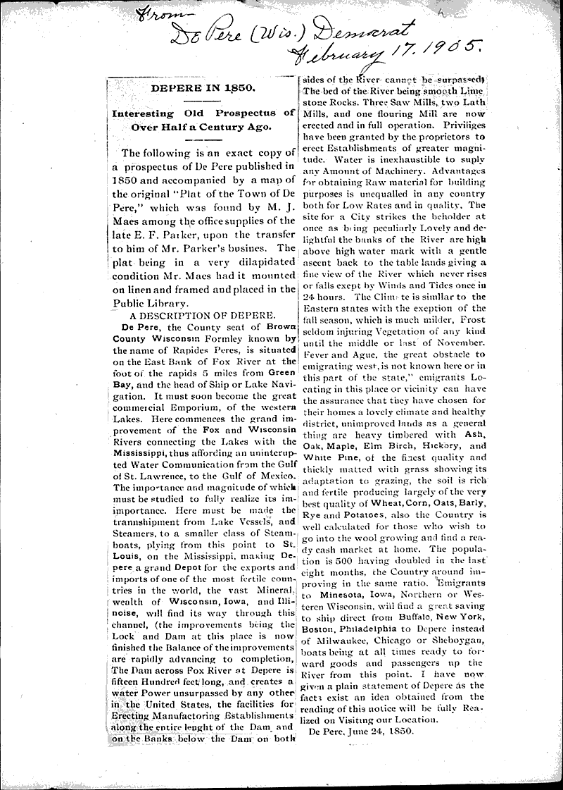  Source: De Pere Democrat Topics: Education Date: 1905-02-17