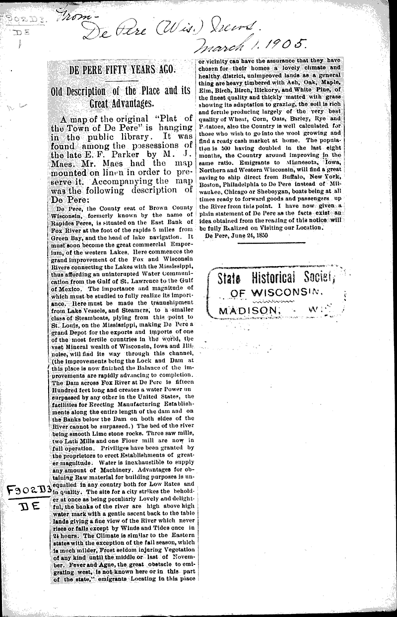 Source: De Pere Democrat Topics: Education Date: 1905-02-17