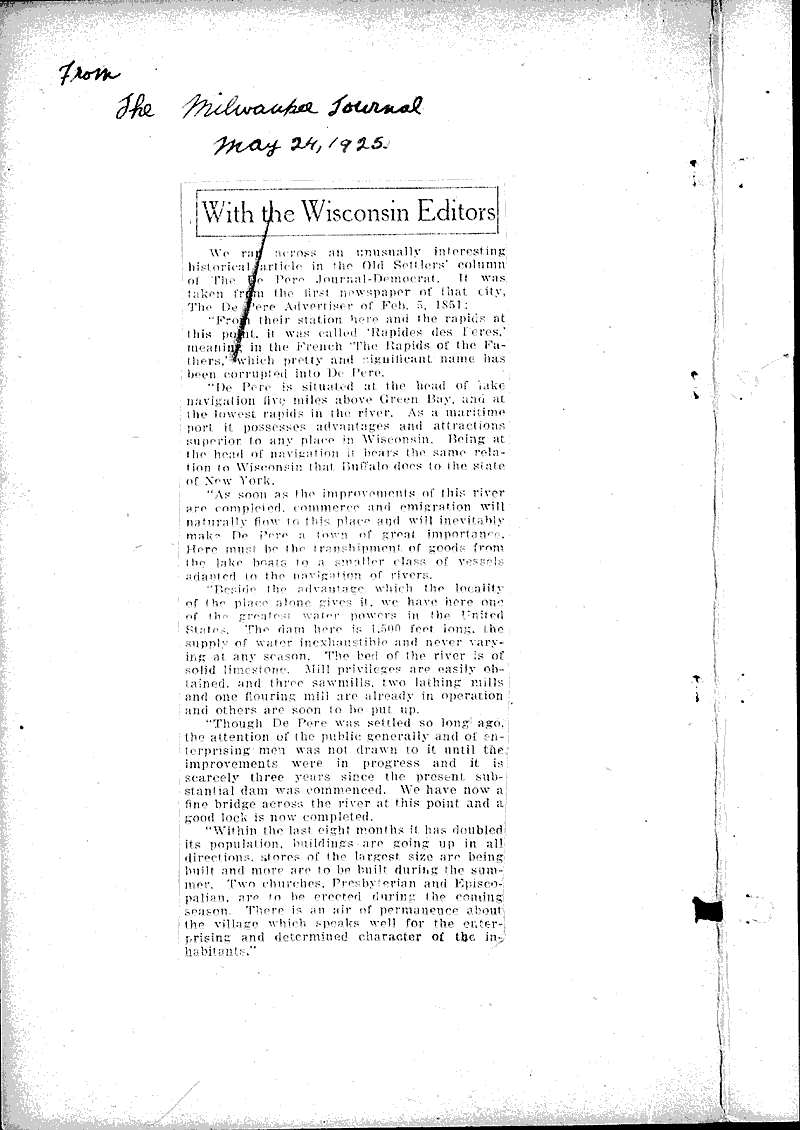  Source: Milwaukee Journal Topics: Government and Politics Date: 1925-05-24