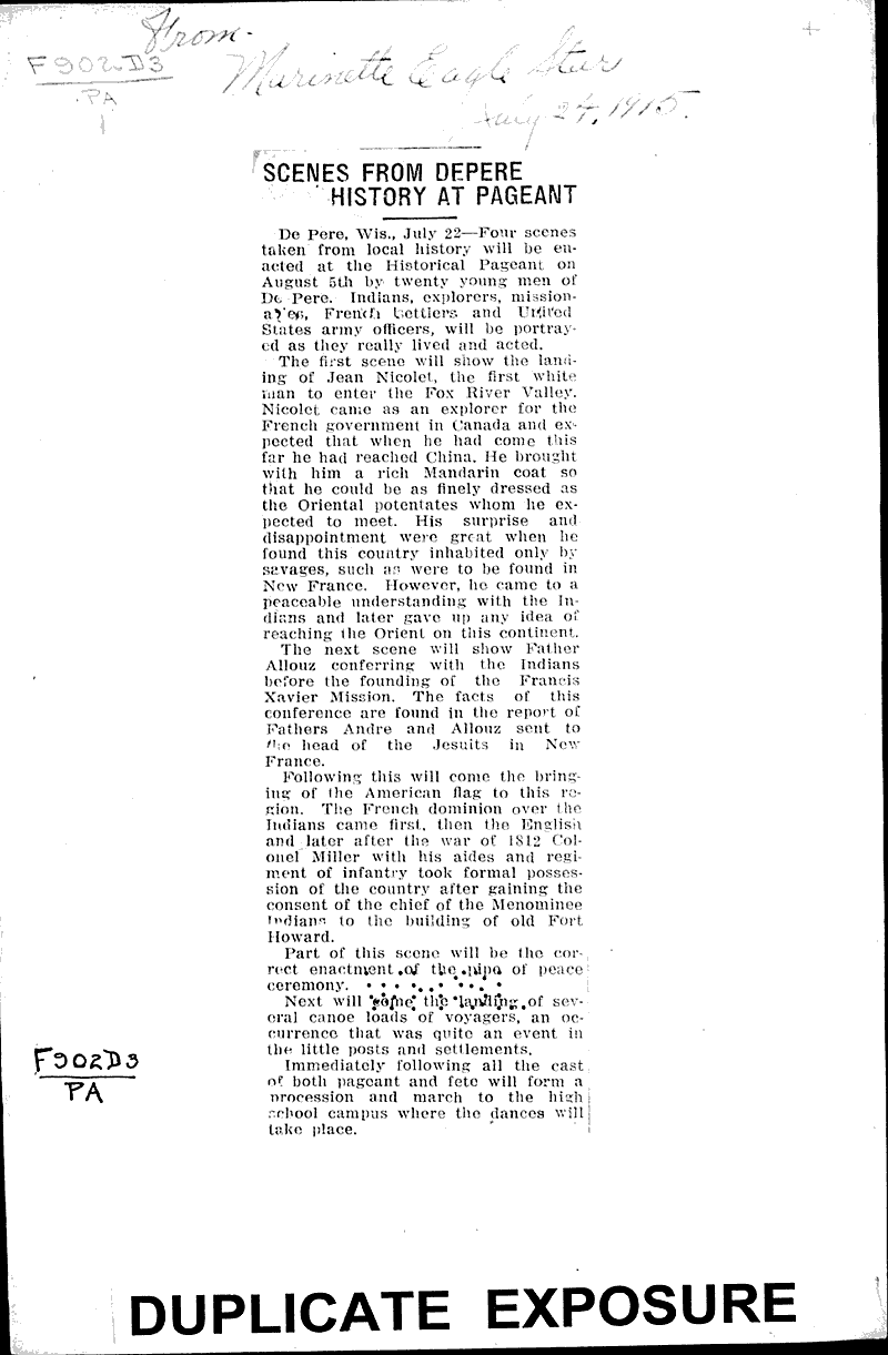 Scenes from De Pere history at pageant Newspaper Article/Clipping