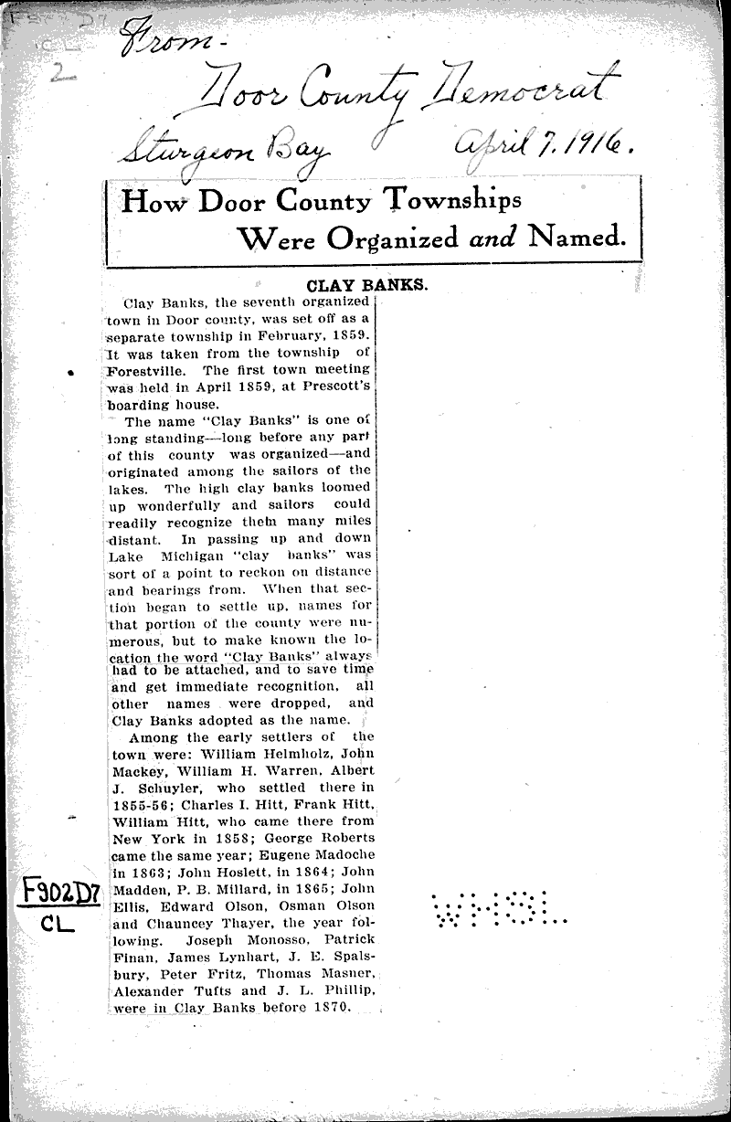  Source: Door County Democrat Topics: Government and Politics Date: 1916-04-07