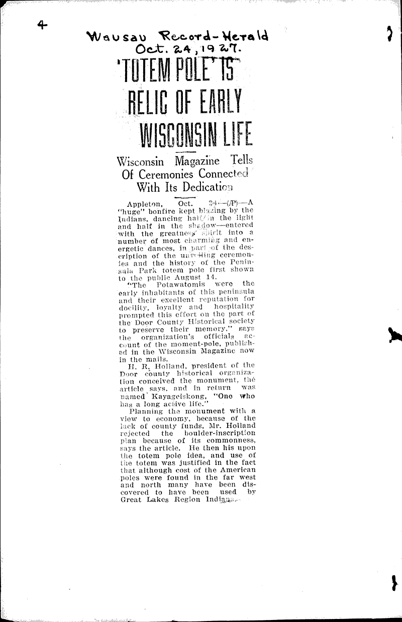  Source: Green Bay Gazette Topics: Indians and Native Peoples Date: 1927-08-01
